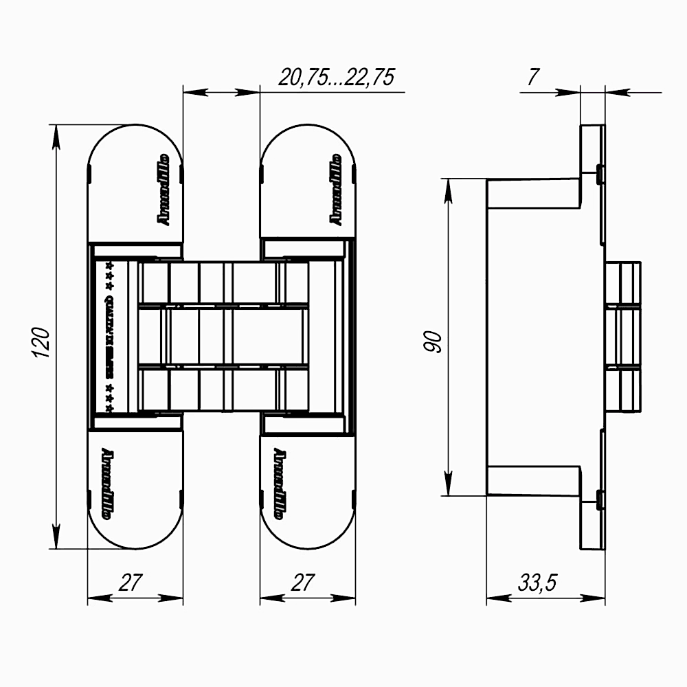Петля Armadillo (Армадилло) скрытой установки U3D7000 BL (12060UN3D) черный TECH 