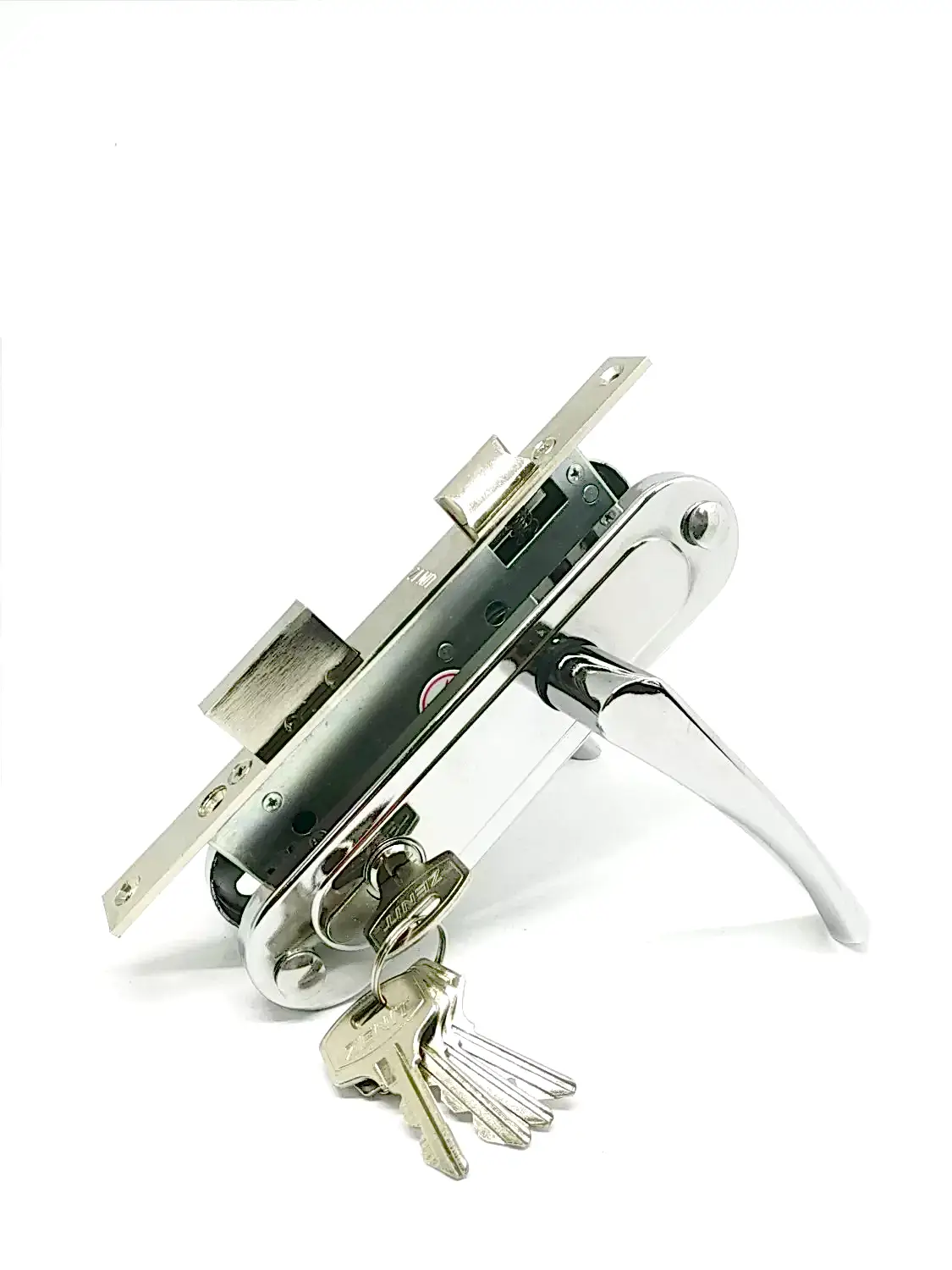 Замок Zenit (Зенит) врезной цилиндровый с защёлкой в комплекте с ручкой ЗВ7-70.4 (хром), 5 кл. 